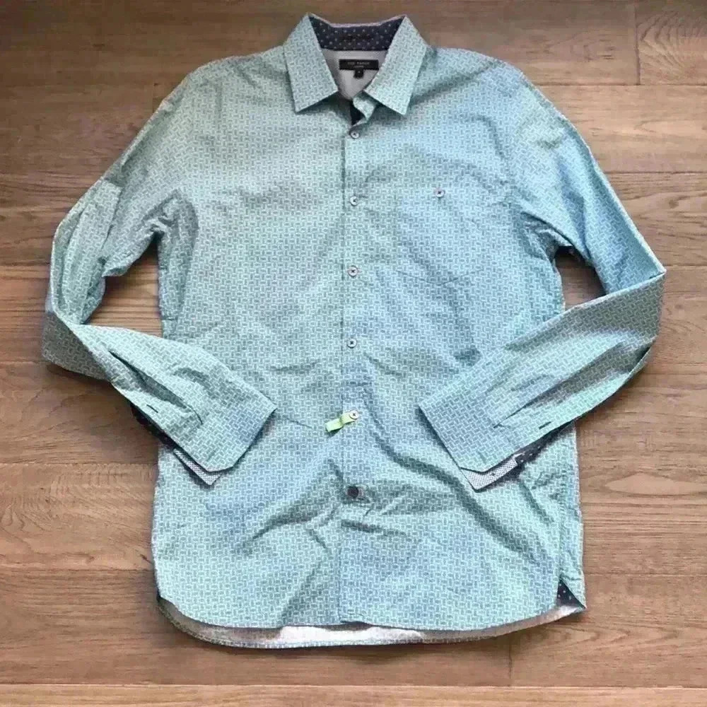 TED Baker London | Green geometrical slim fit button down shirt